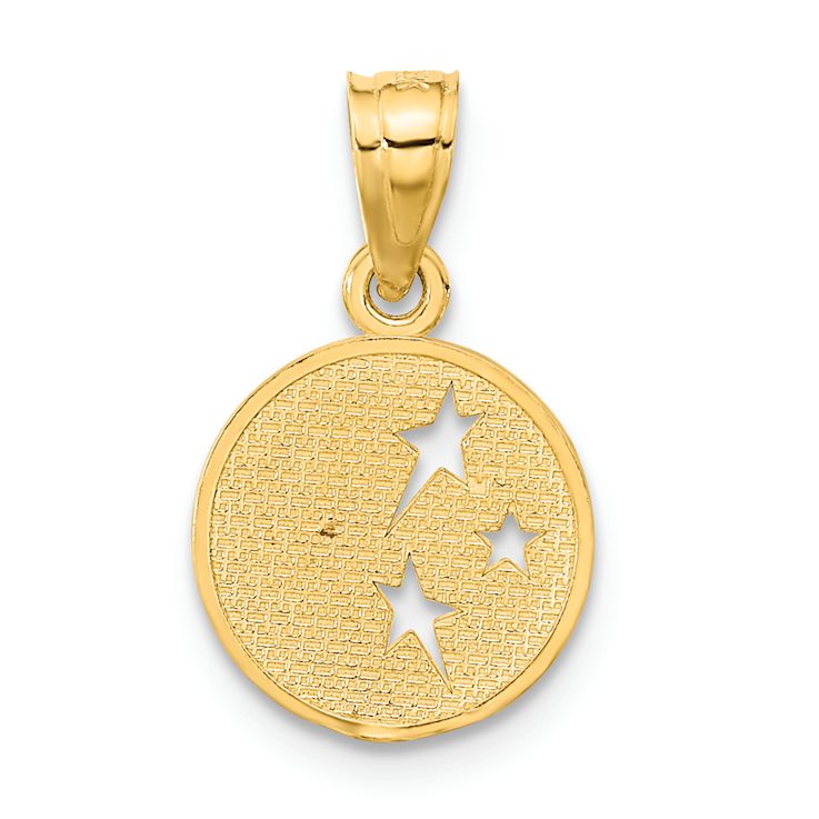 14k Yellow Gold Textured Moon and Stars Pendant