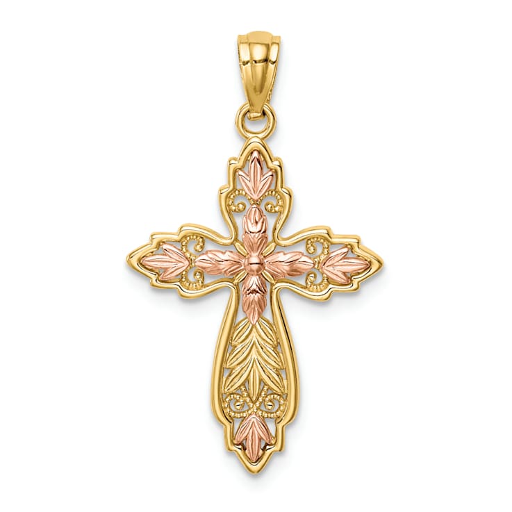 14k Yellow Gold and 14k Rose Gold Textured Cross Pendant
