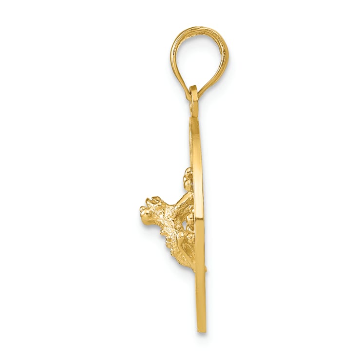 14k Yellow Gold Textured Puerto Rico with Frog Pendant