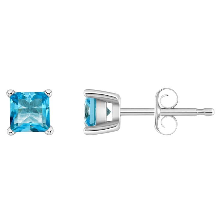 4mm Princess Cut Blue Topaz 14k White Gold Stud Earrings