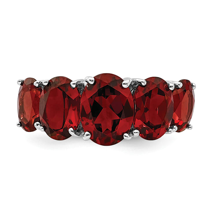 Rhodium Over Sterling Silver Garnet Ring
