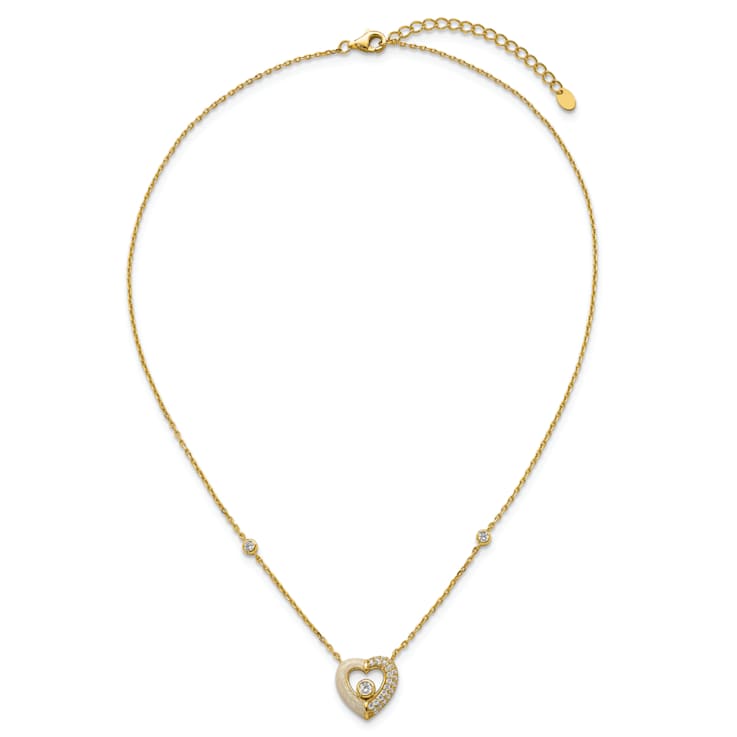 10K Yellow Gold Over Sterling Silver Cubic Zirconia Enamel Heart 16-inch
w/ 2" Extender Necklace