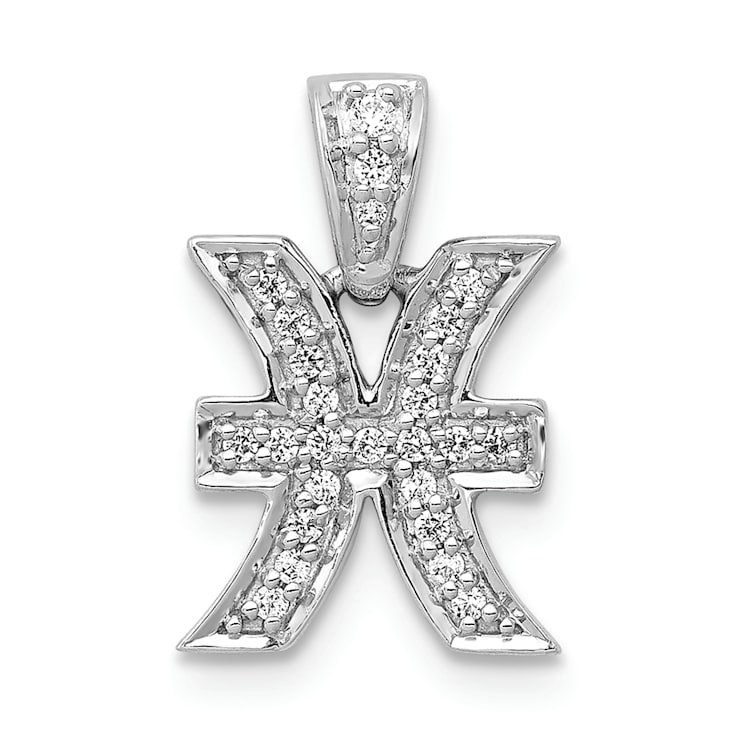 Rhodium Over 14K White Gold Diamond Pisces Zodiac Pendant