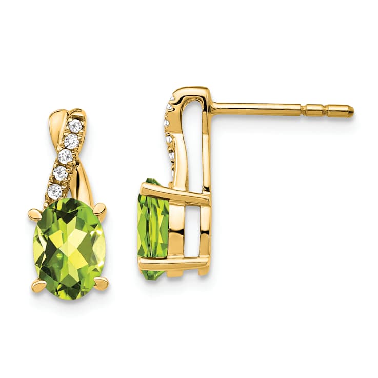 10k Yellow Gold 1.5ctw Green Peridot August Birthstone and Diamond
Dangle Earrings