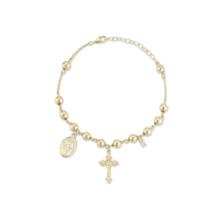 Sterling Statements 14K Yellow Gold Over Sterling Silver CZ Rosary
Beaded Bracelet