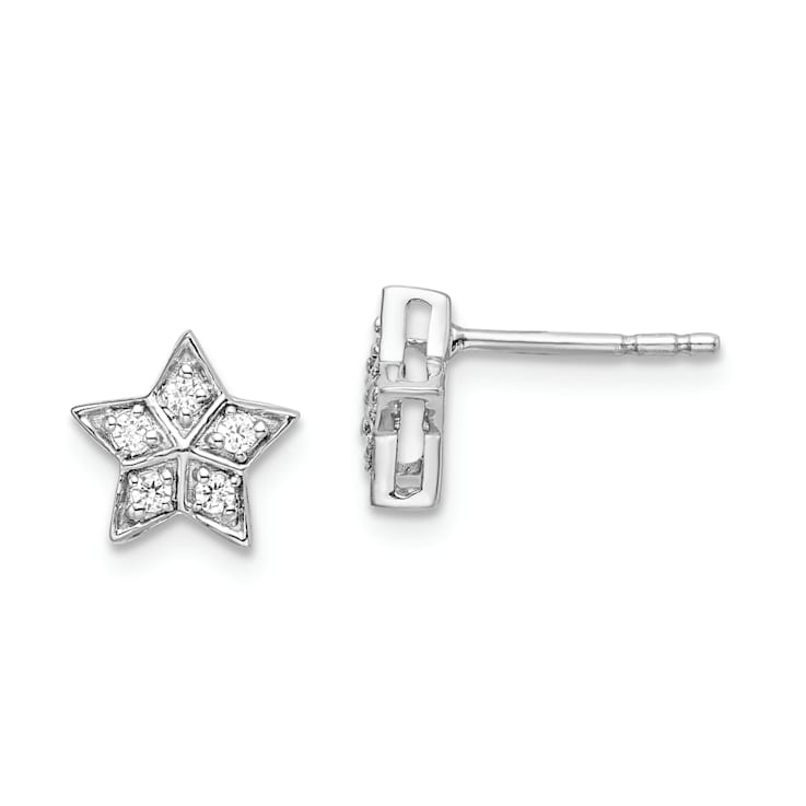 Rhodium Over 14k White Gold 7.5mm Diamond Star Stud Earrings