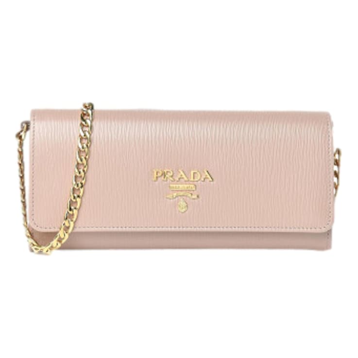 大特価!! Move Vitello Beige Cipria Prada Leather Wallet Chain 小物
