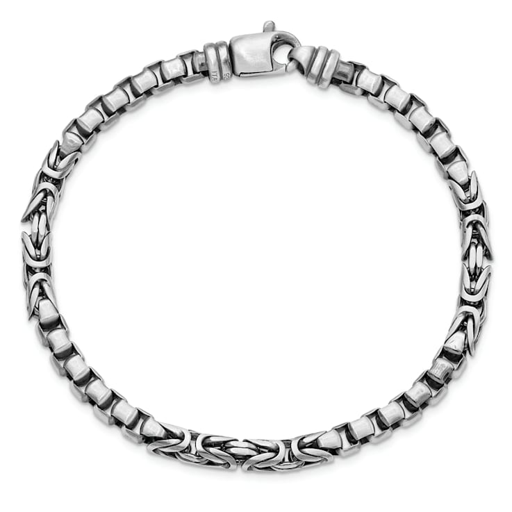 Sterling Silver Mens Antiqued Brushed Byzantine Box Link Bracelet