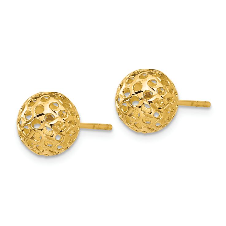 14k Yellow Gold Diamond-Cut 8mm Bead Stud Earrings