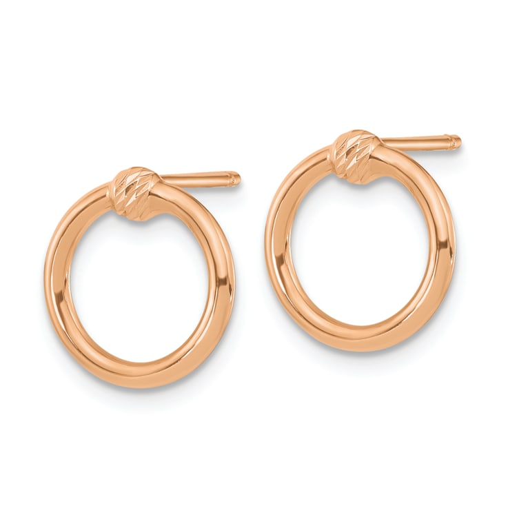 14k Rose Gold Polished and Diamond-Cut Circle Stud Earrings