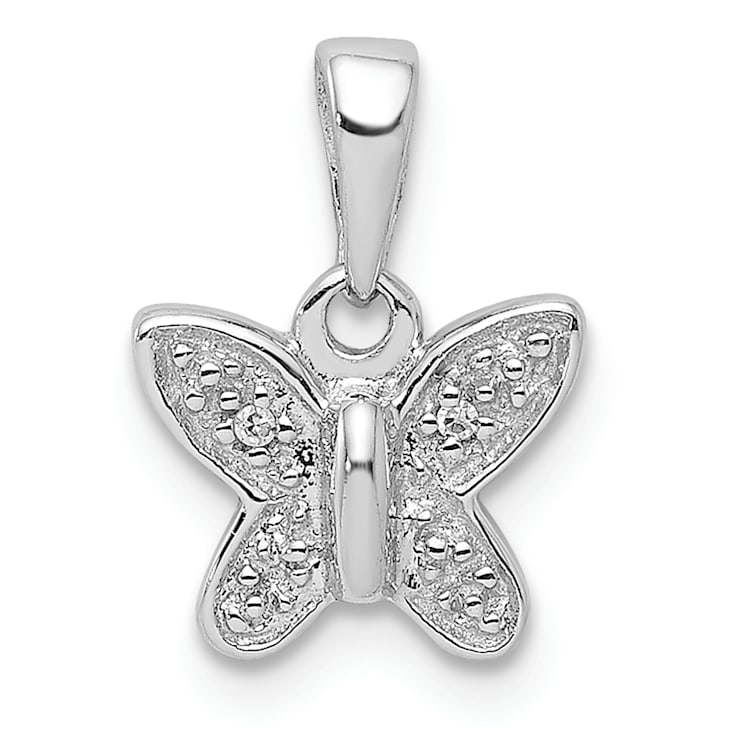 Rhodium Over Sterling Silver Diamond Butterfly Pendant