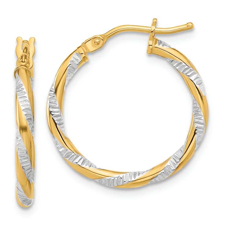 14k Two-tone Polished and Diamond-Cut 3/4" Hoop Earrings