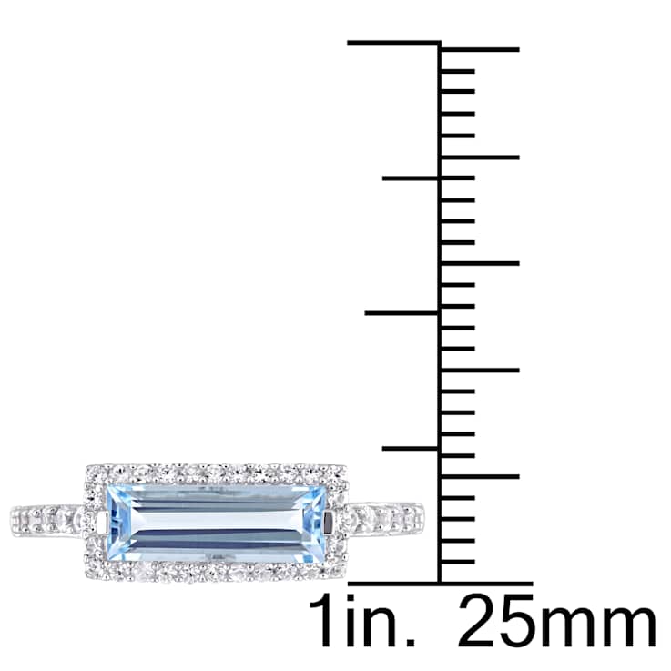 Sky Blue Topaz And White Sapphire East-West Halo Ring In Sterling Silver