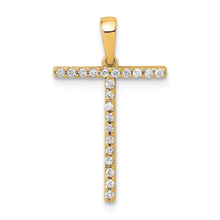 14K Yellow Gold Diamond Letter T Initial Pendant