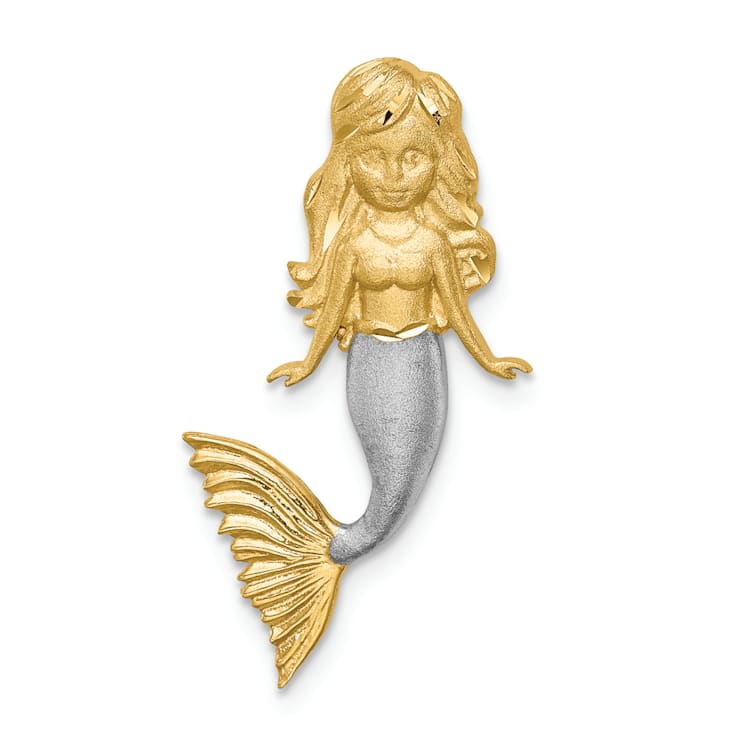 14k Two-tone Gold Brushed Diamond-Cut Mermaid Chain Slide Pendant