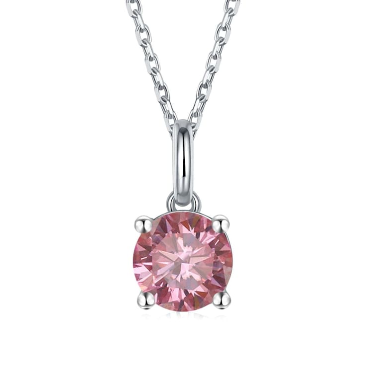 Pink Moissanite Sterling Silver Solitaire Pendant With Chain, 0.50ct