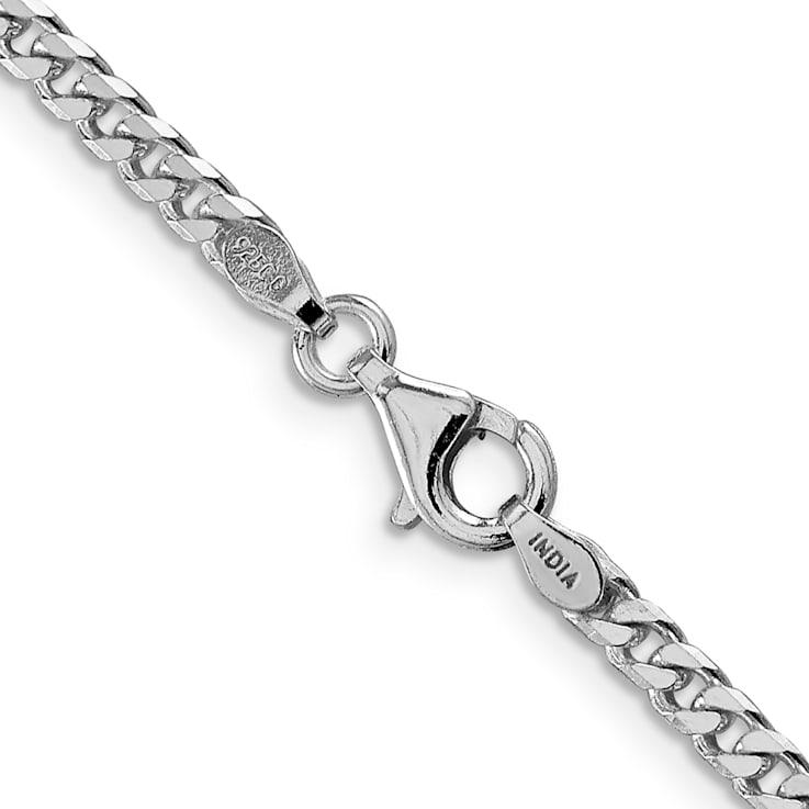 Rhodium Over Sterling Silver Polished 3.15mm Curb Chain Necklace