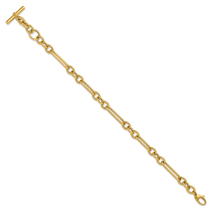 14K Yellow Gold Paperclip and Round Link 8 inch Toggle Bracelet