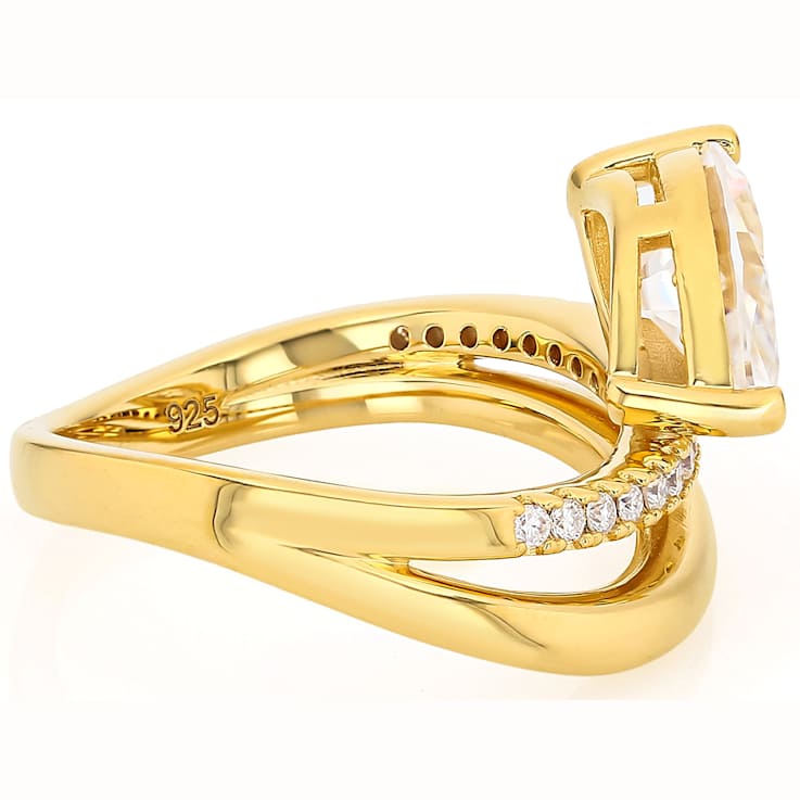 Marquise And Round Moissanite Freeform Ring In 14K Gold Over Sterling Silver