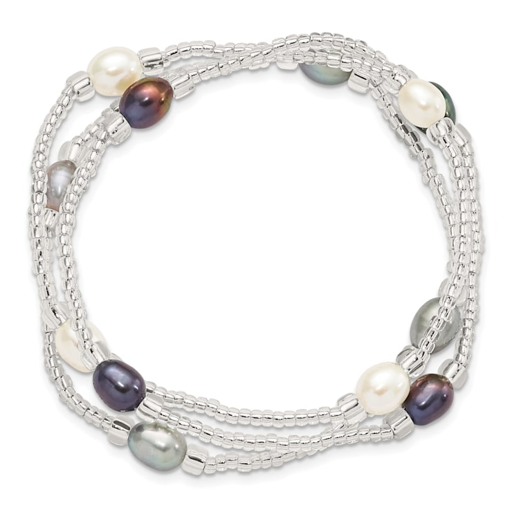 6-8mm White/Black/Grey Rice Freshwater Cultured Pearl and Glass Bead
Stretch 3-Bracelet Set