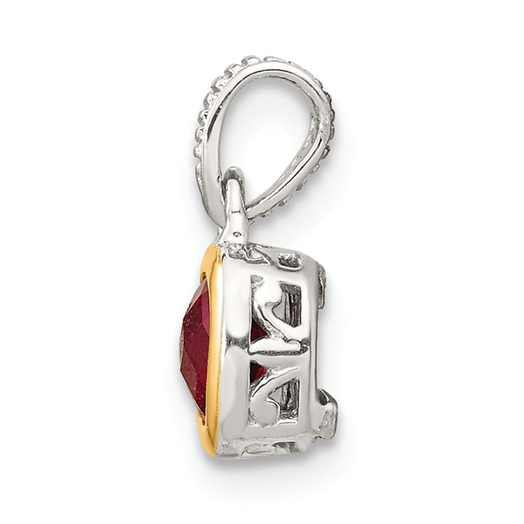 Rhodium Over Sterling Silver with 14k Accent Lab Created Ruby Pendant