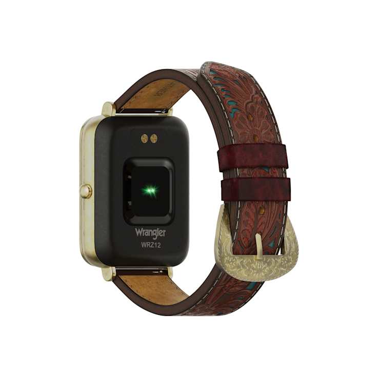 Wrangler Smart Watch Square Antique Gold Tone with Teal Brown Floral
Pattern Strap