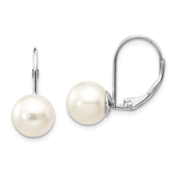 Rhodium Over 14K White Gold 8-9mm Round Freshwater Cultured Pearl
Leverback Earrings