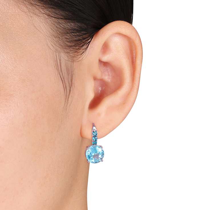 15.25ctw Sky Blue and London Blue Topaz Drop Earrings in Sterling Silver