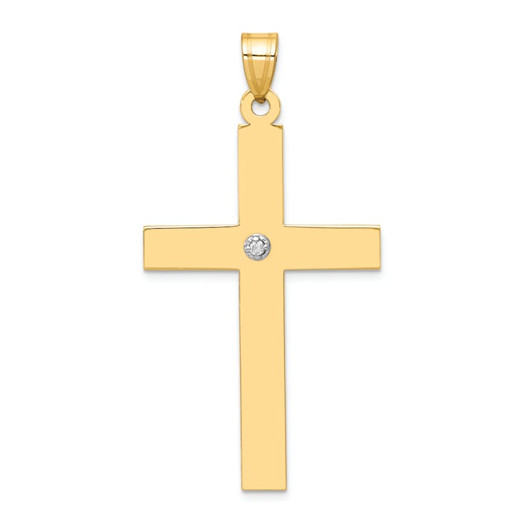 14k Yellow Gold Polished Diamond Cross Pendant
