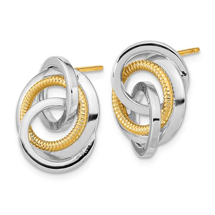 14k Two-tone Polished and Textured Love Knot Stud Earrings