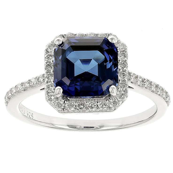 Lab-Created Sapphire And Lab-Grown Diamond Asscher Ring In Sterling Silver