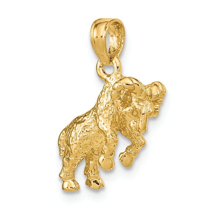 14k Yellow Gold 3D Textured Aries Zodiac pendant