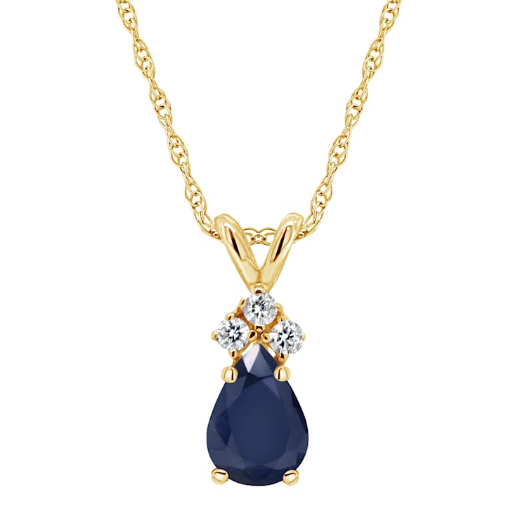 7x5mm Pear Shape Sapphire with Diamond Accents 14k Yellow Gold Pendant
With Chain