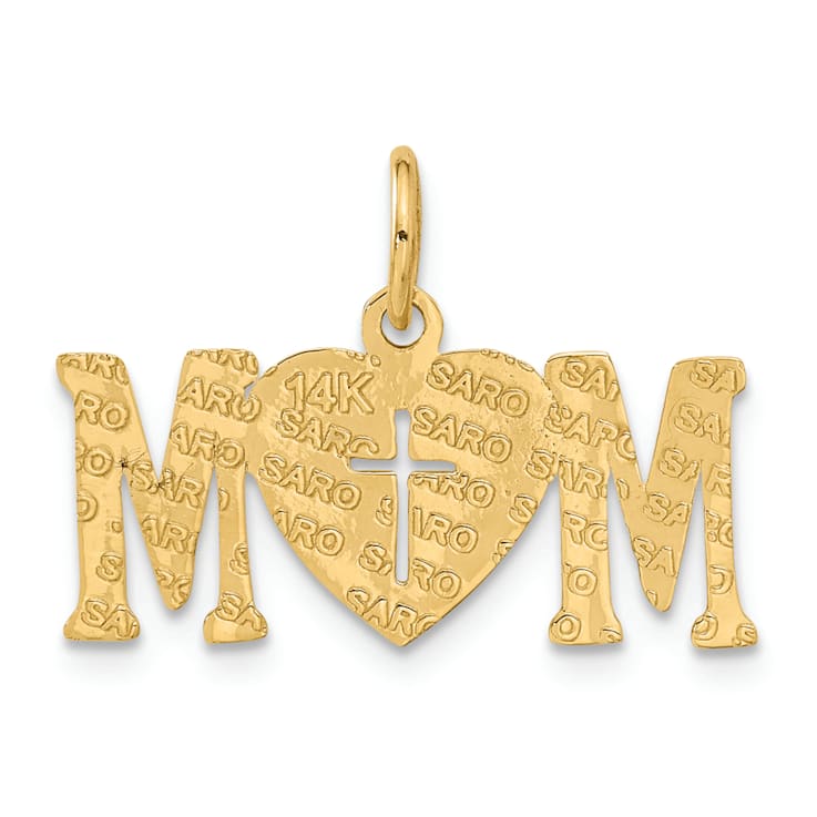 14k Yellow Gold Polished MOM with Cross pendant
