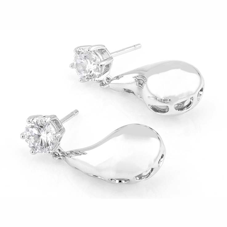 Statement Teardrop CZ Drop Earrings In Sterling Silver
