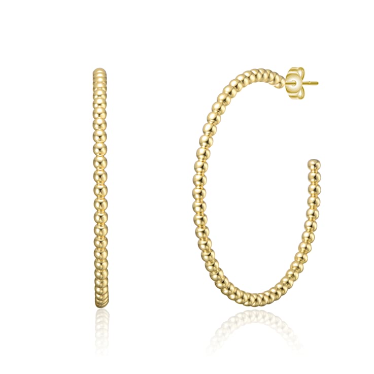 Textured Bead C-Hoop Earrings In 14K Gold Over Brass