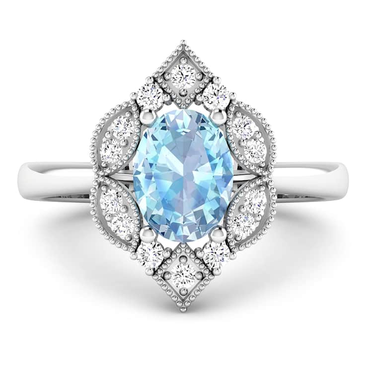 1.16ctw Blue Aquamarine and Diamond 14K White Gold Halo Ring