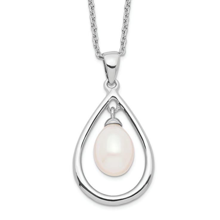 Rhodium Over Sterling Silver 7-8mm White Freshwater Cultured Pearl
Pendant Necklace