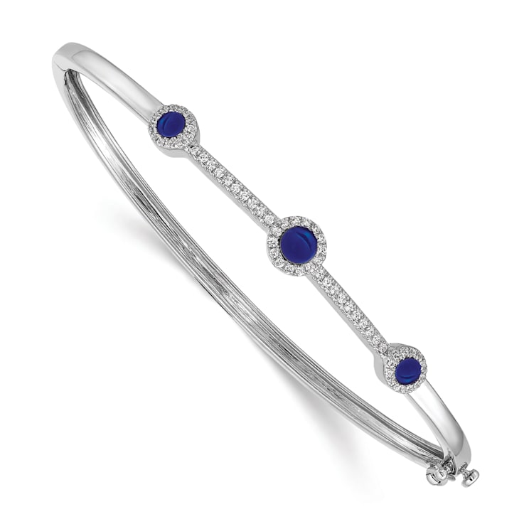 Rhodium Over 14k White Gold Diamond and Cabochon Sapphire Bangle
