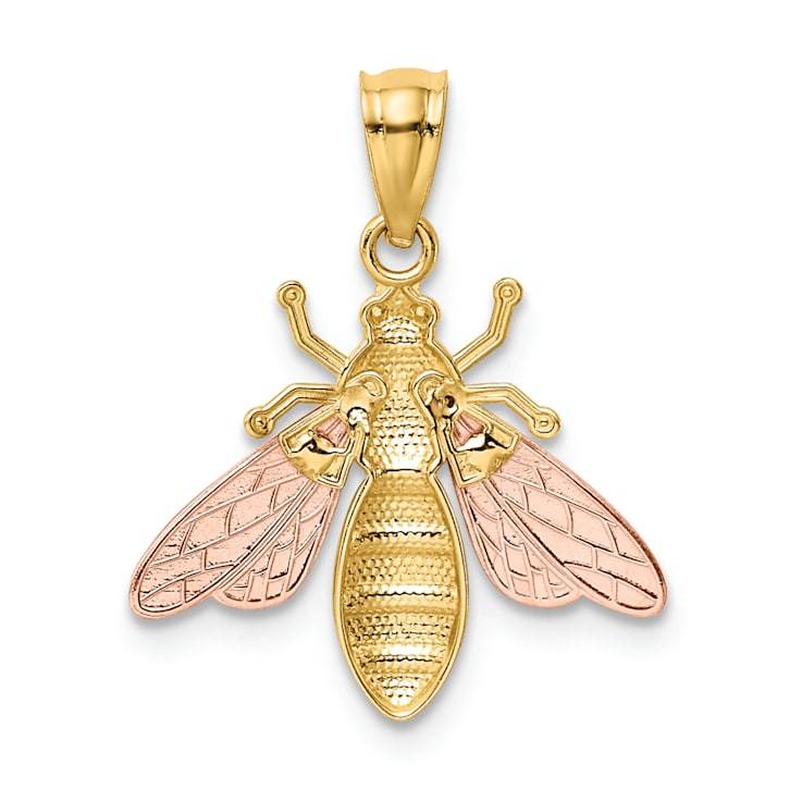 14k Tri-color Gold Polished & Textured Bee Pendant