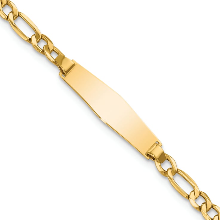 14k Yellow Gold Soft Diamond Shape Figaro Link ID Bracelet