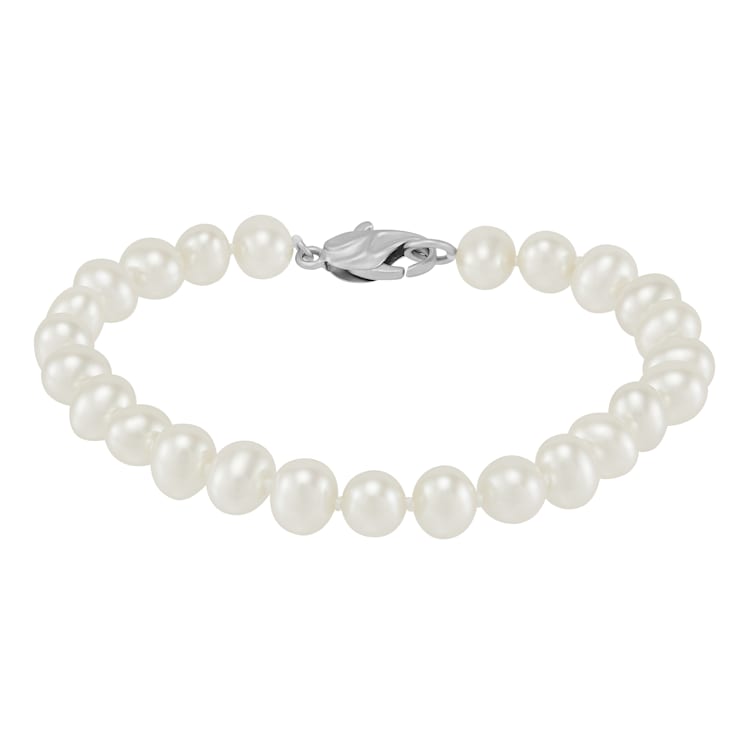 White Freshwater Pearl Necklace, Bracelet with Round Stud Earrings
Sterling Silver Jewelry Set