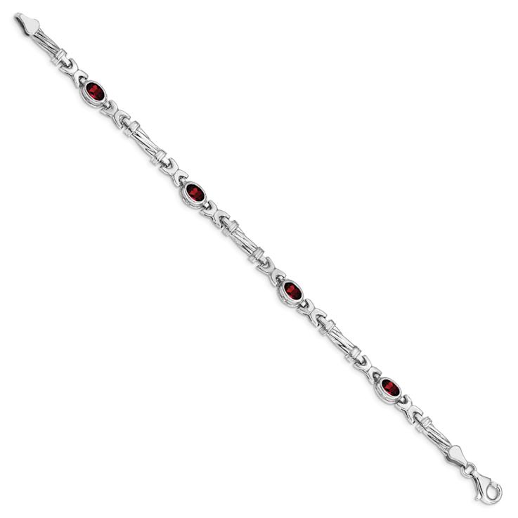 Rhodium Over 10k White Gold Garnet 4 Stone Bracelet