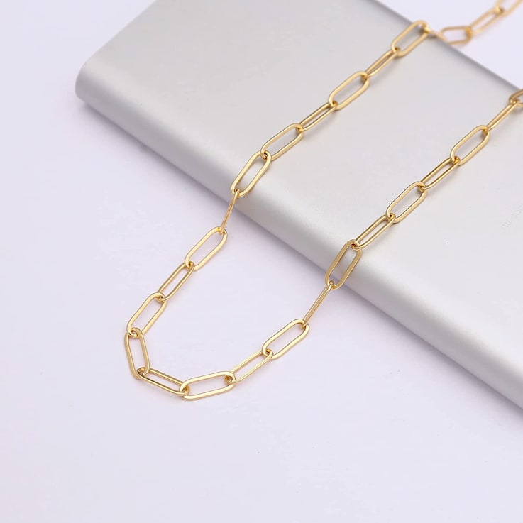 14k Gold Plated over Brass Paperclip Link Chain Adjustable Necklace