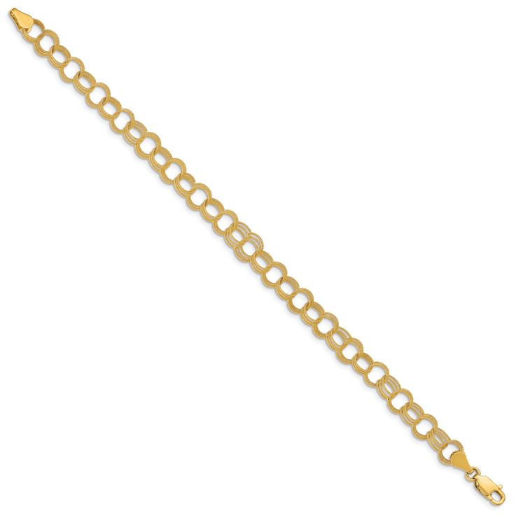 10k Yellow Gold Solid 6mm Triple Link Charm Bracelet