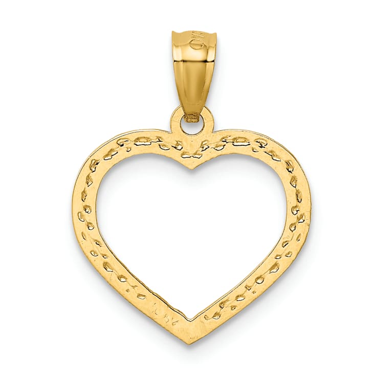 14k Yellow Gold Polished and Textured Open Heart Pendant