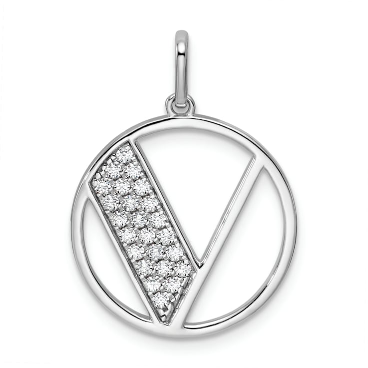14K White Gold Gatsby Diamond Initial V Charm