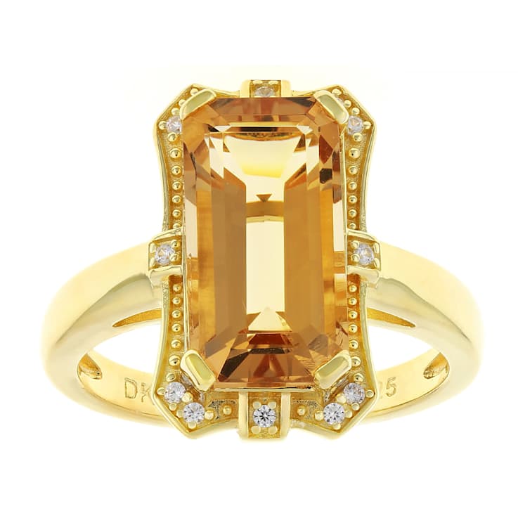 Champagne Quartz Rectangular Octagonal And White Zircon Ring In 18K Gold
Over Sterling Silver 3.93ctw