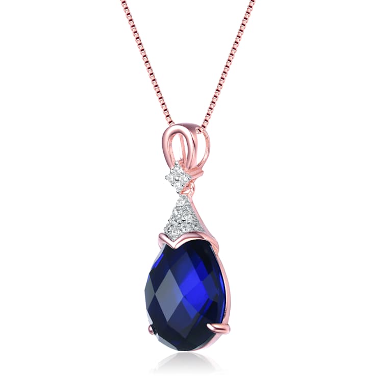 Sapphire Color CZ Teardrop Pendant In 18K Rose Gold Over Sterling Silver