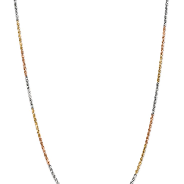 14k Yellow Gold, 14k White Gold and 14k Rose Gold 2.5mm Solid
Diamond-Cut Rope 16 Inch Chain